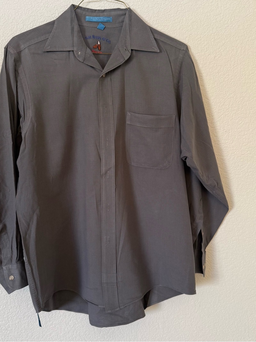 G.H. Bass & Co. Men's Gray Mini-Check Shirt Size 16.5 34/35 Lofer Logo FLAWED